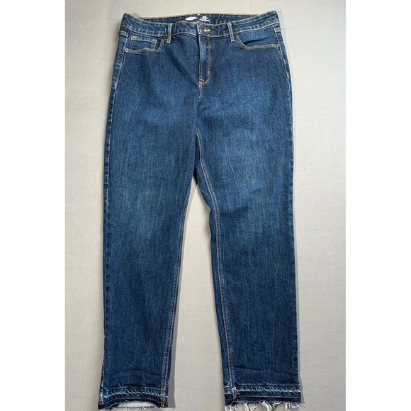 Old Navy Denim - Old Navy‎ Women's Slim Straight Ankle Frayed Hem Dark Wash Denim Jeans Size 14